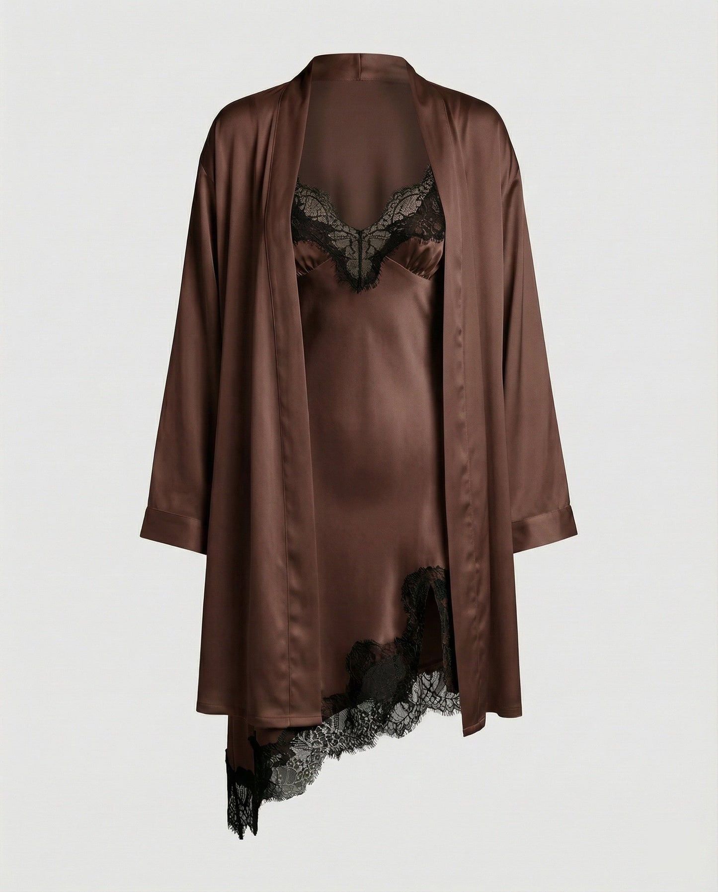 Damen Satin Nachtwäsche Set Spitze