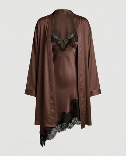 Damen Satin Nachtwäsche Set Spitze