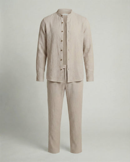 Herren Zweiteiler Leichtes Leinen Beige