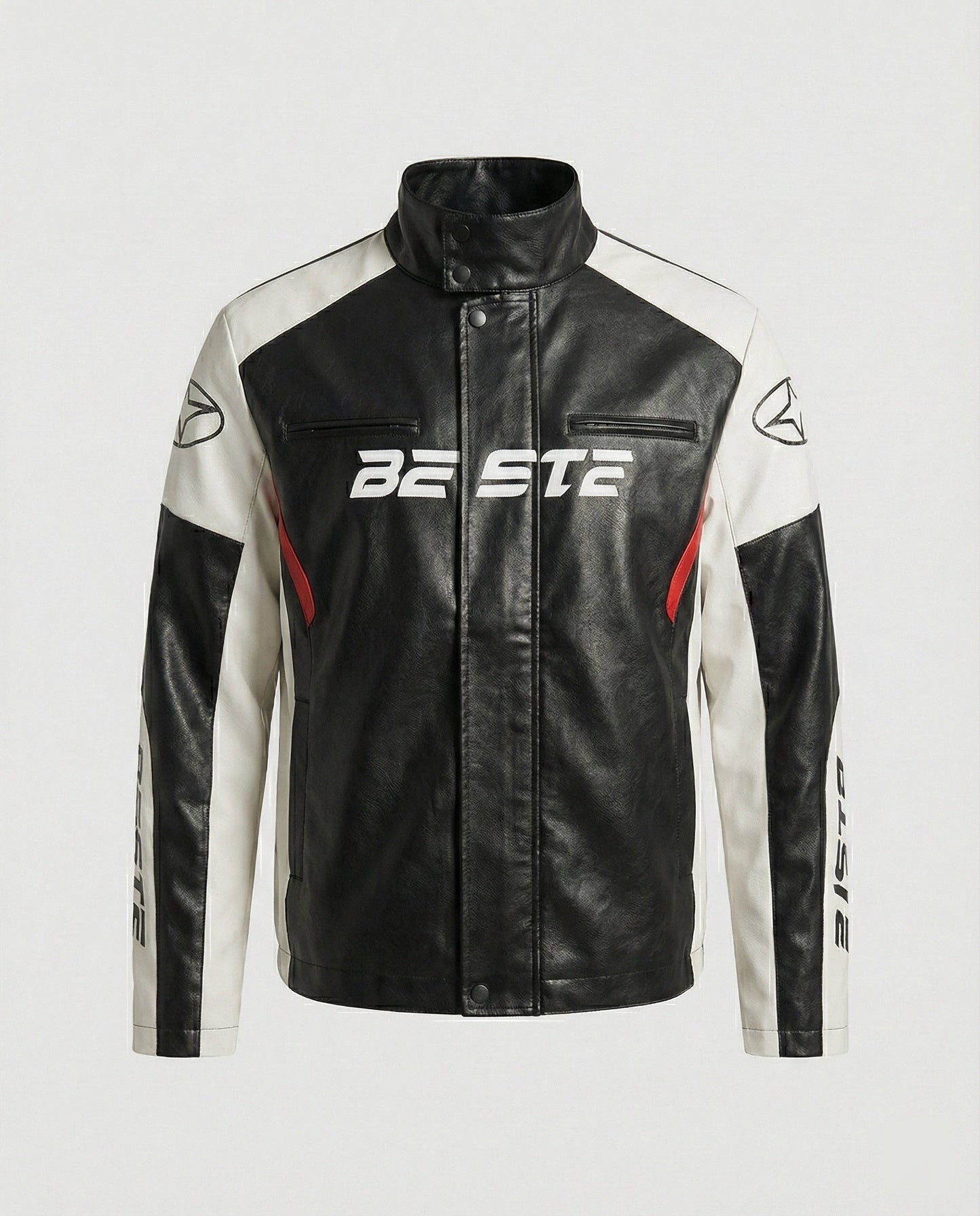 Herren Lederjacke Racing Style Kunstleder Schwarz - Eveloria