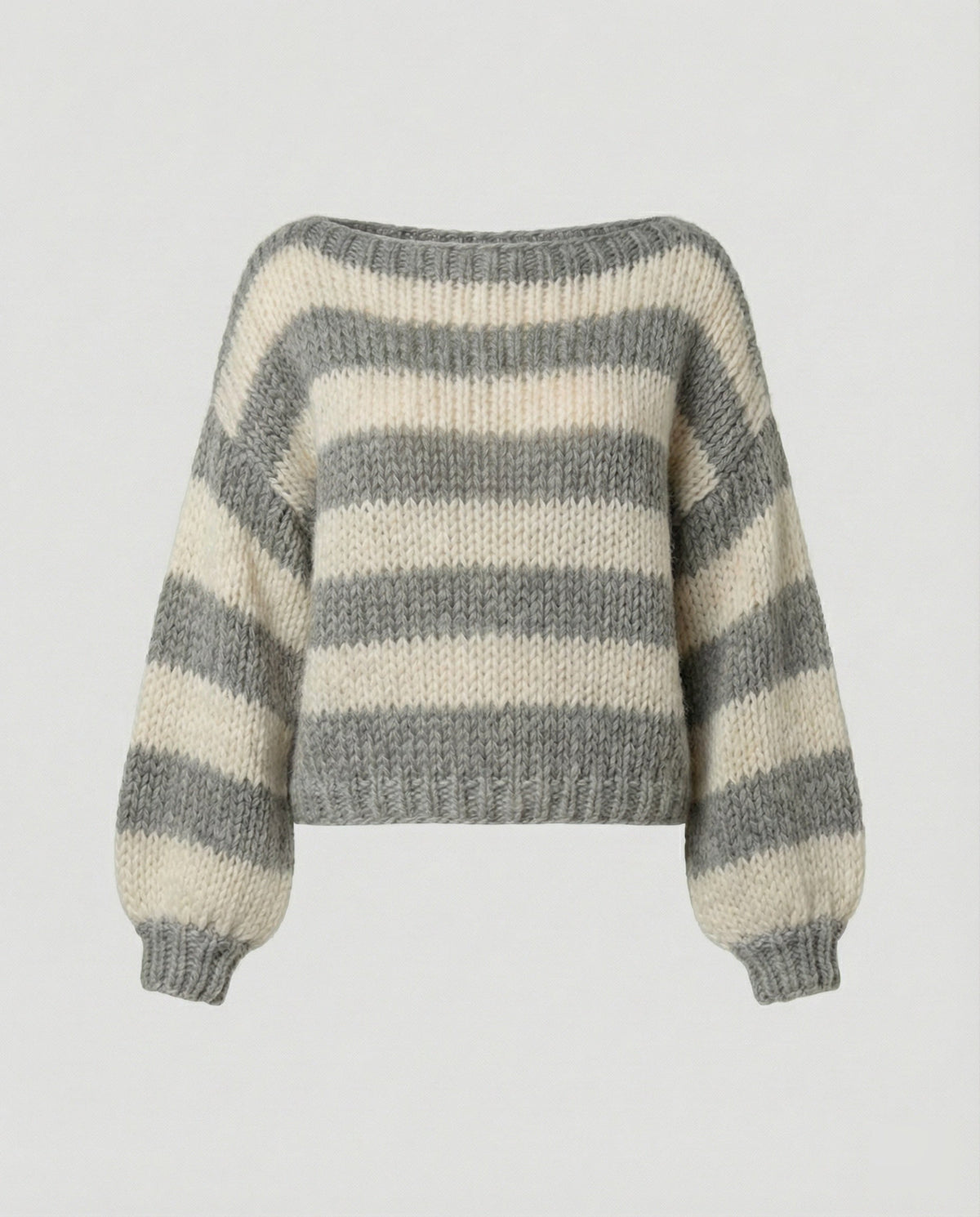 Damen Oversize Pullover Streifen Acryl Grau