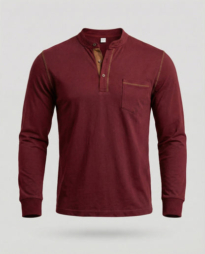 Herren Langarm Henley Hemd
