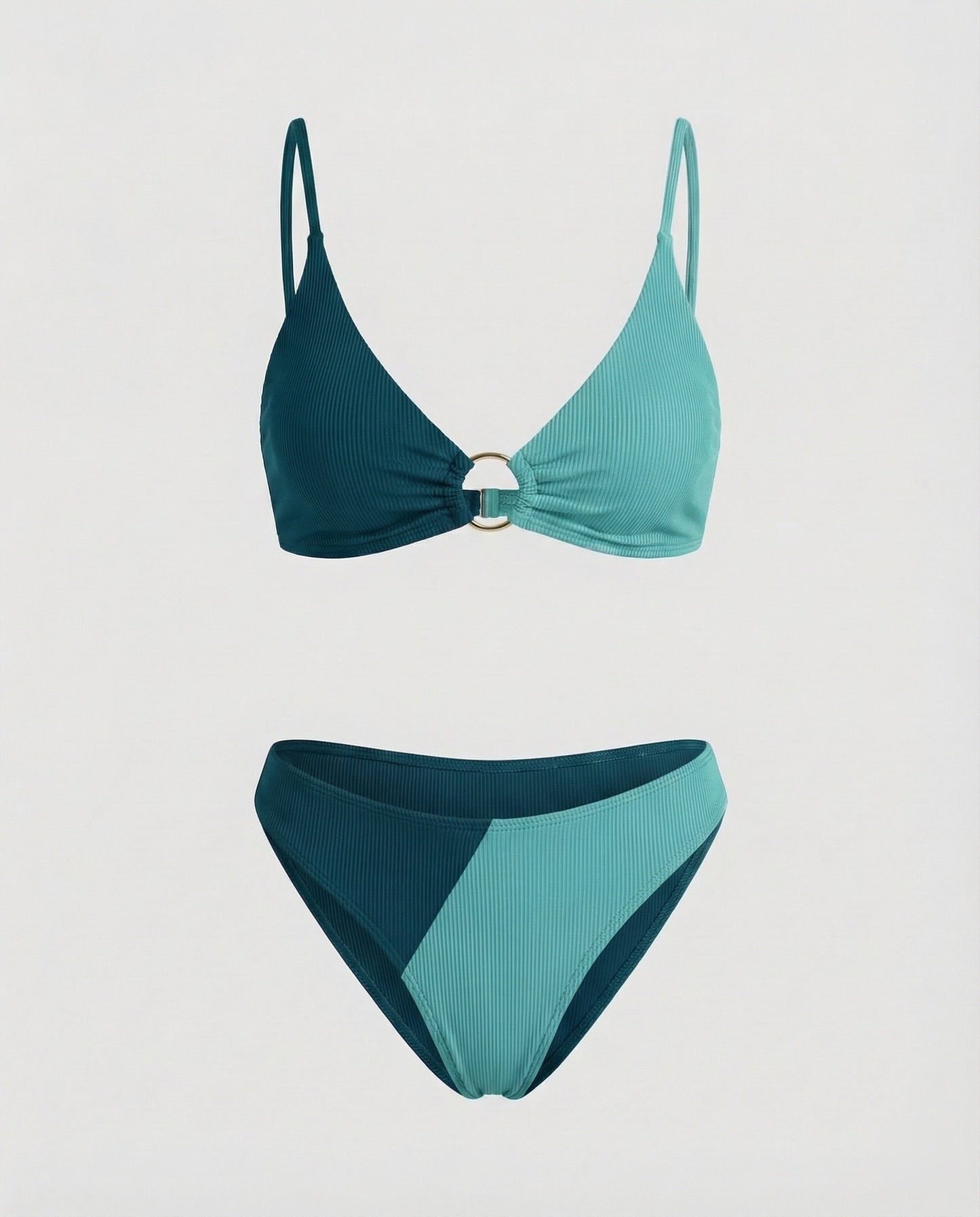 Damen Ripp-Bikini-Set mit Ringdetail