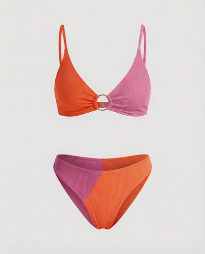 Damen Ripp-Bikini-Set mit Ringdetail