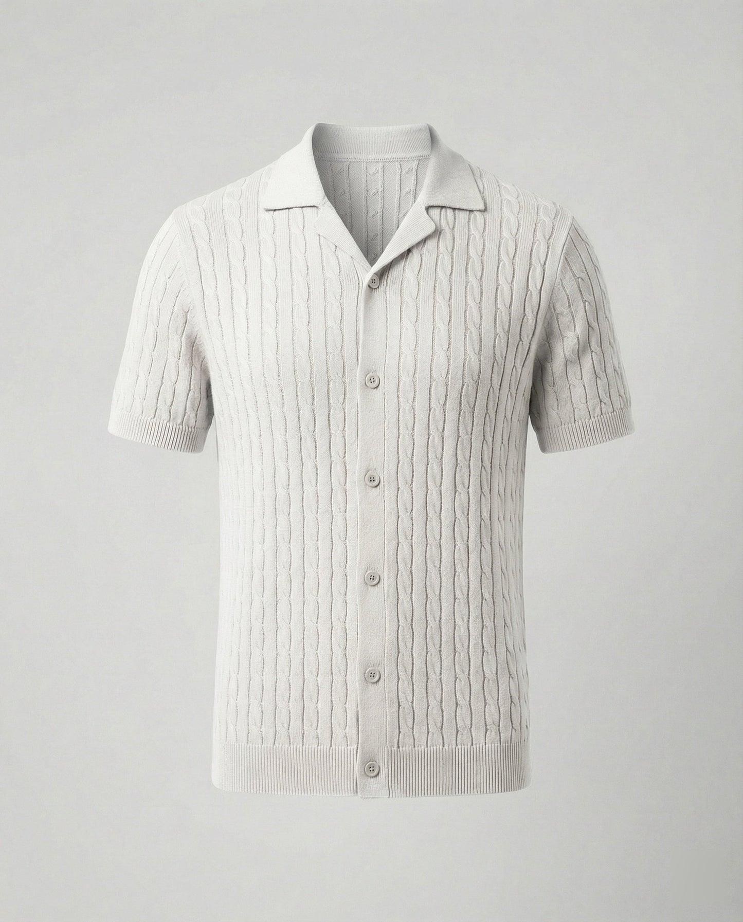 Herren Kurzarm Strickhemd Baumwolle Weiß