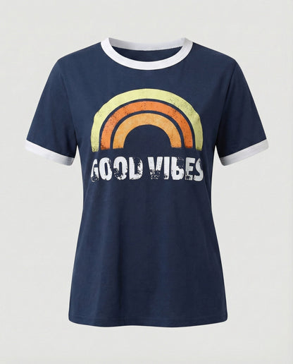 Eveloria Damen Good Vibes T-Shirt Positivität