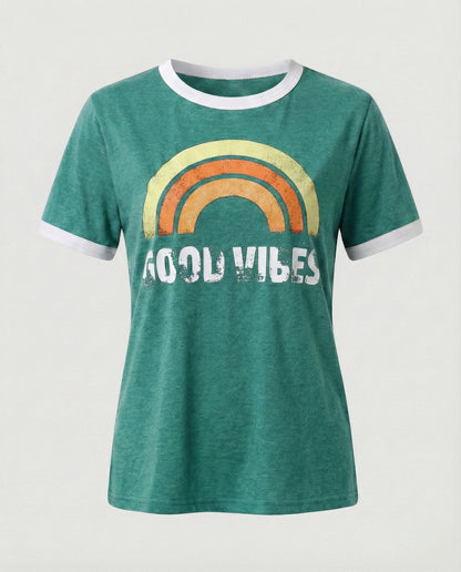 Eveloria Damen Good Vibes T-Shirt Positivität