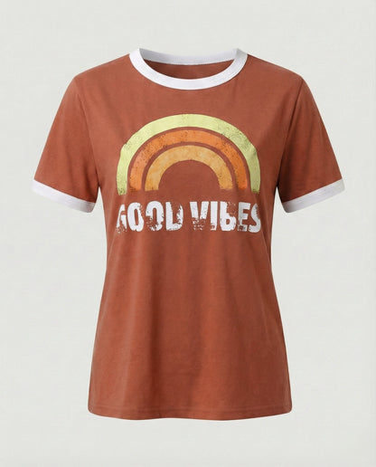 Eveloria Damen Good Vibes T-Shirt Positivität