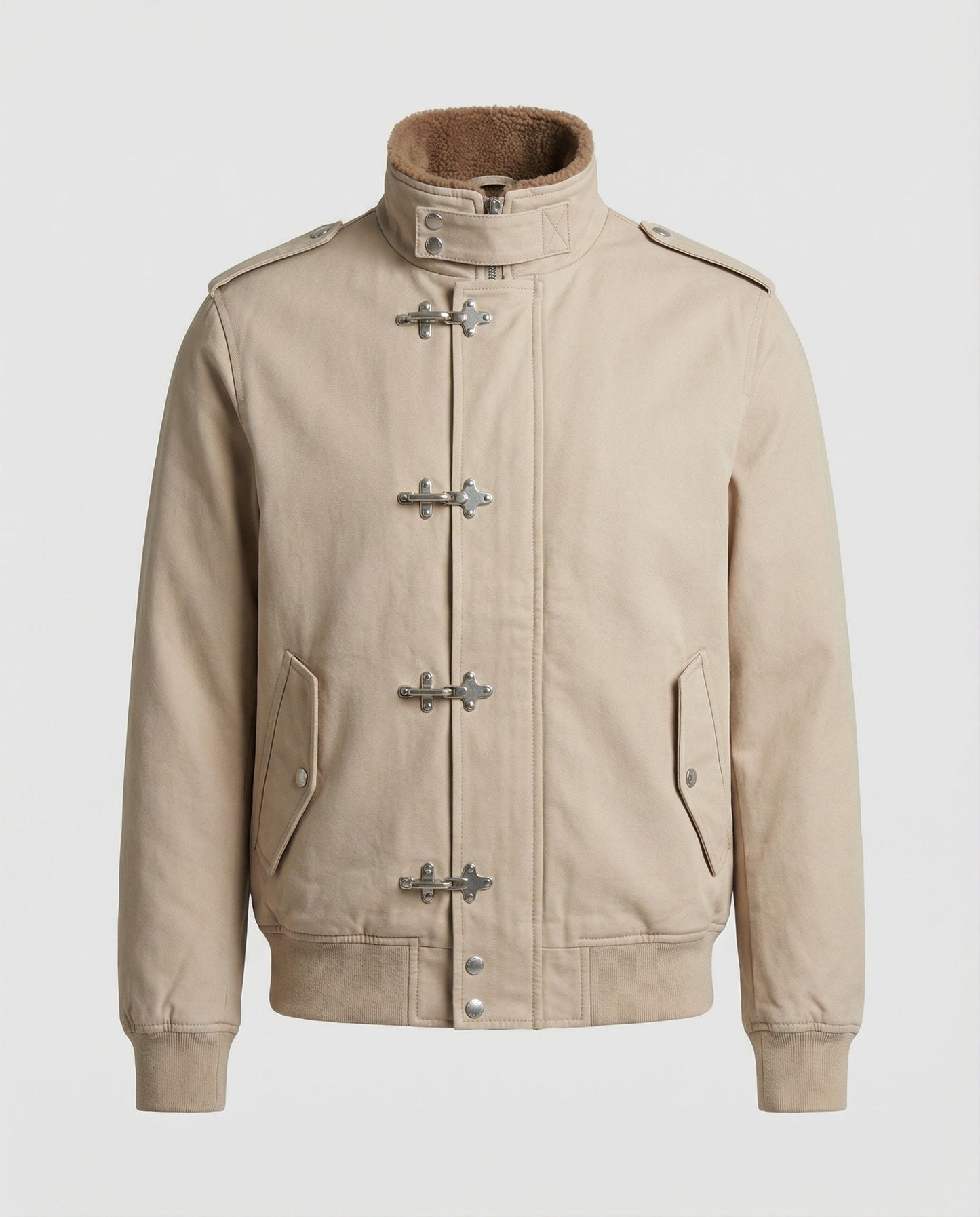 Herren Canvasjacke Teddykragen Beige - Eveloria