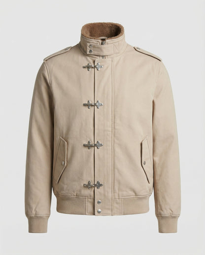 Herren Canvasjacke Teddykragen Beige - Eveloria