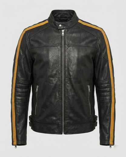 Herren Lederjacke Stehkragen Motorrad Schwarz - Eveloria