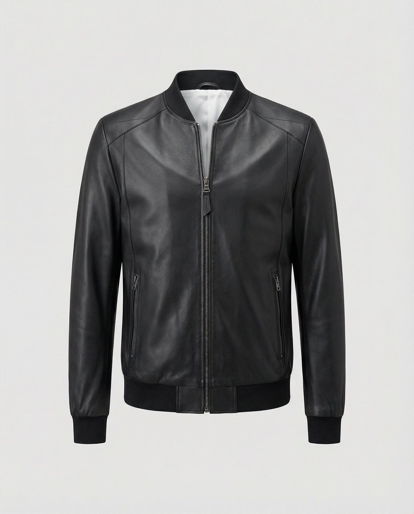 Herren Leder-Bomberjacke Schwarz - Eveloria