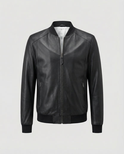 Herren Leder-Bomberjacke Schwarz - Eveloria
