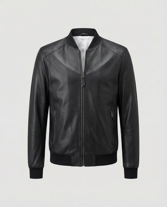 Herren Leder-Bomberjacke Schwarz - Eveloria