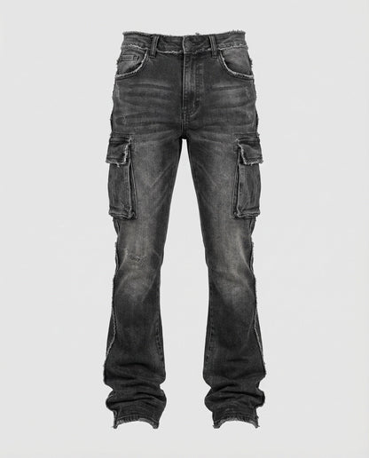 Herren Slim Fit Jeans Cargotaschen Darkblue