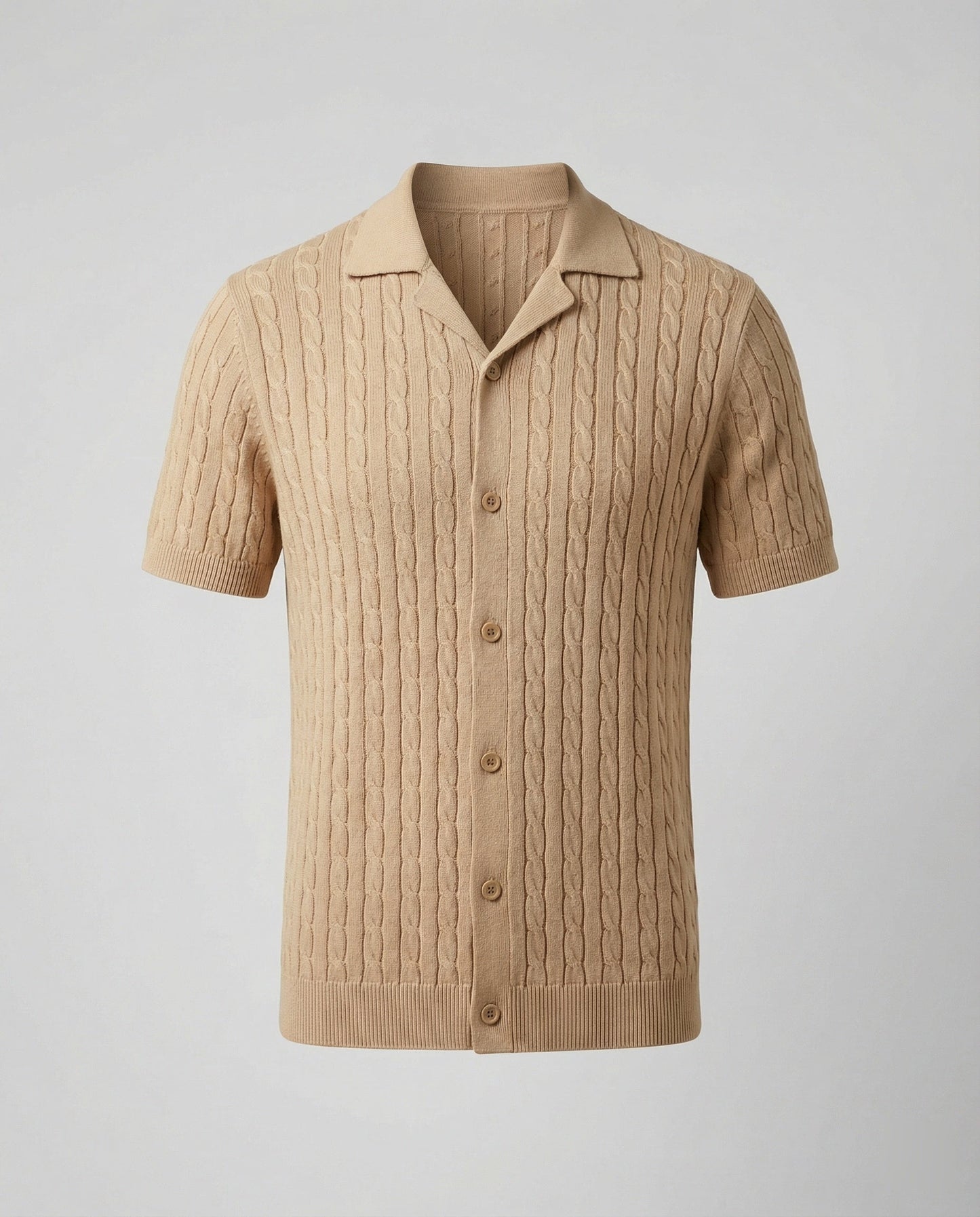 Herren Kurzarm Strickhemd Baumwolle Weiß