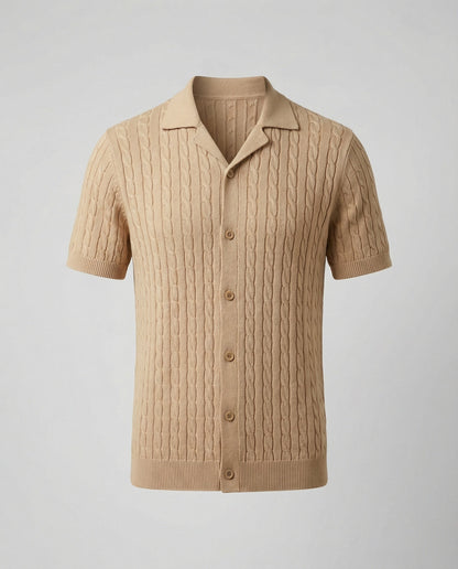 Herren Kurzarm Strickhemd Baumwolle Weiß