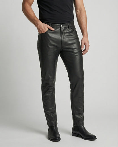 Herren Slimfit Hose Kunstleder Schwarz - Eveloria