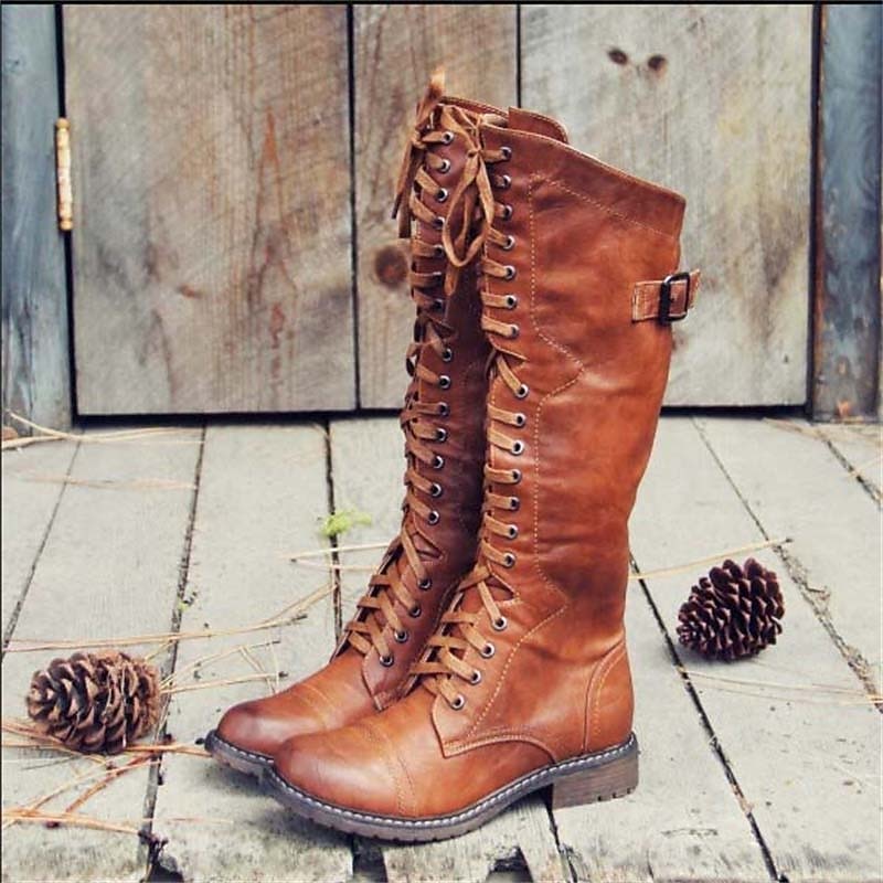 Damen Reitstiefel Hohe Schnürstiefel - Eveloria