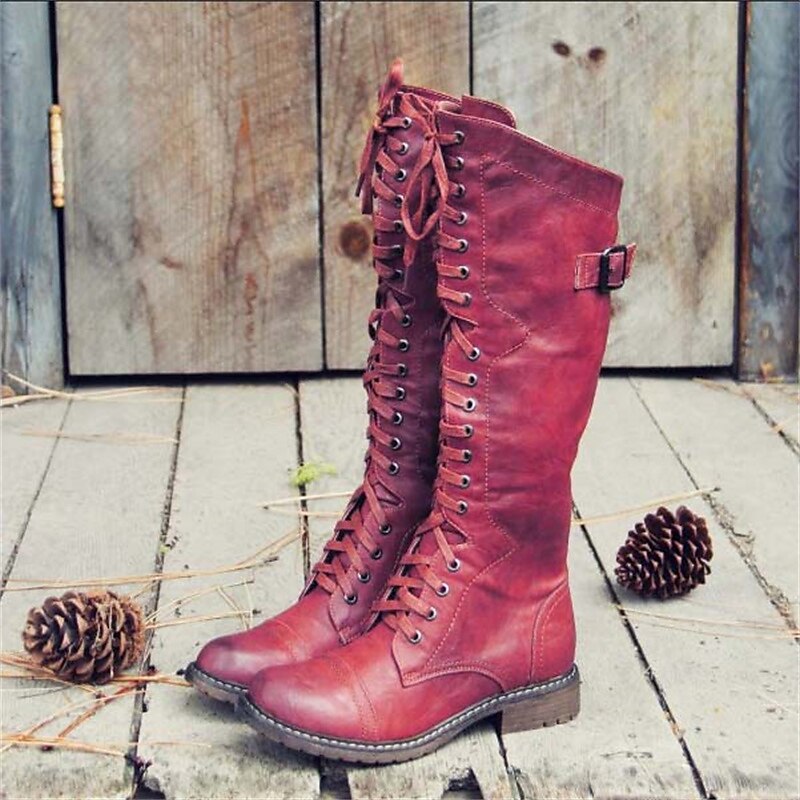 Damen Schnürstiefel Vintage-Look Leder Braun