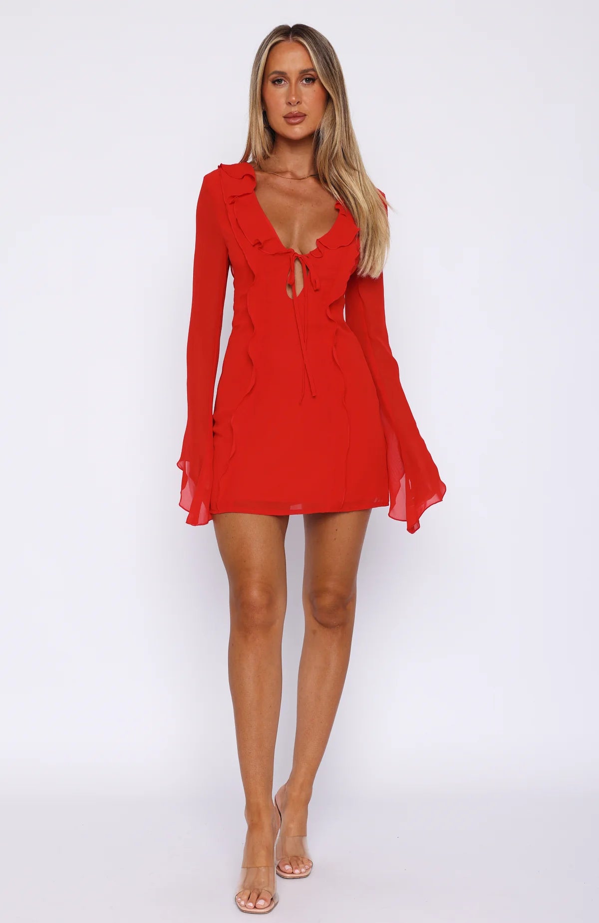 Damen Langärmliges Minikleid mit Rüschen