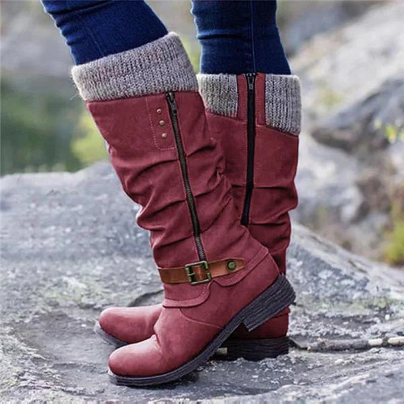 Damen Winterstiefel Blockabsatz seitlich Reißverschluss
