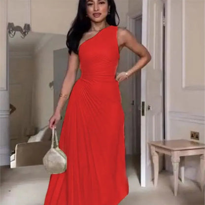 Eveloria Damen Ein-Schulter-Kleid Faltenrock Taillierte Abendkleid
