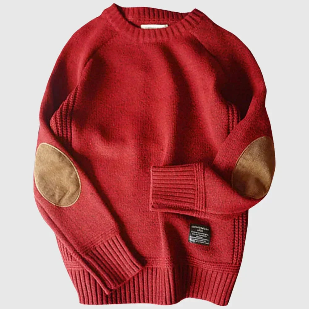 Herren Klassischer Strickpullover Ellbogenpatches Winter