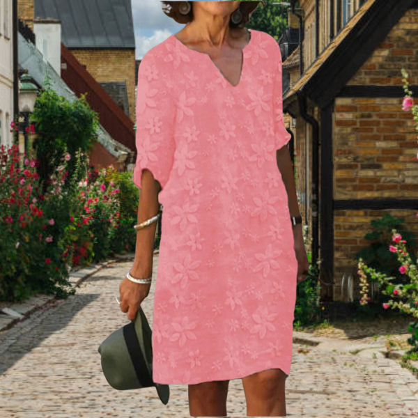 Damenkleid V-Ausschnitt Florales Design Feminin