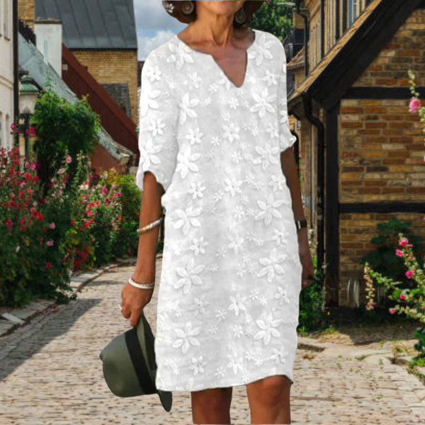 Damenkleid V-Ausschnitt Florales Design Feminin - Eveloria