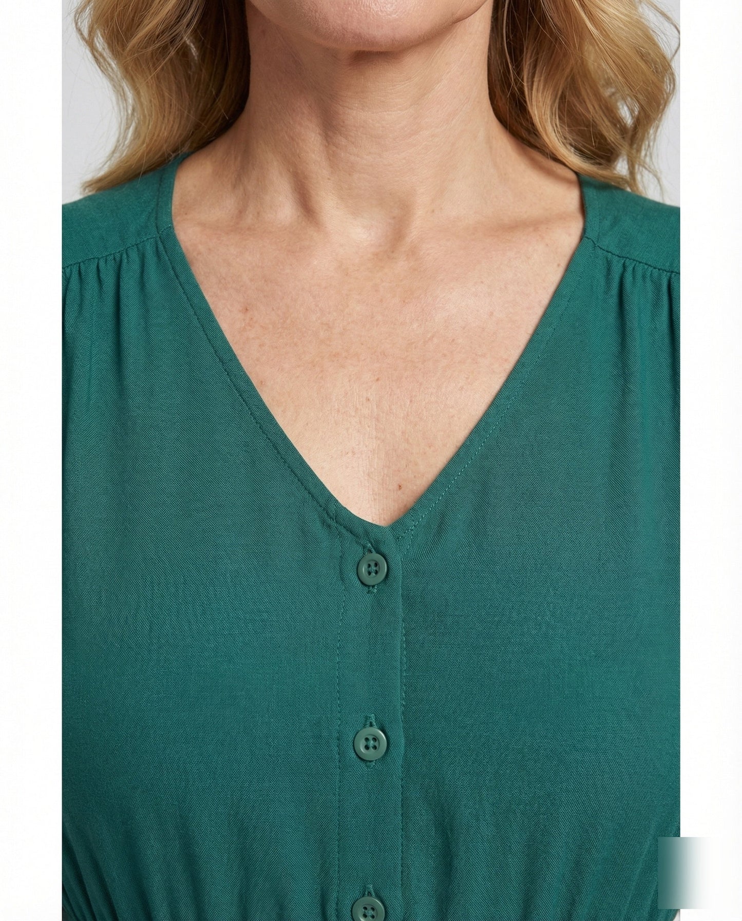Damen Maxikleid Knopfleiste Stufenvolant