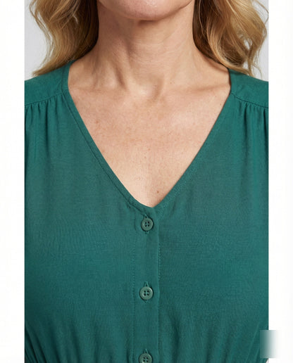 Damen Maxikleid Knopfleiste Stufenvolant