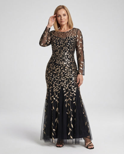 Damen Abendkleid Tüll Blattstickerei Meerjungfrauen-Silhouette - Eveloria