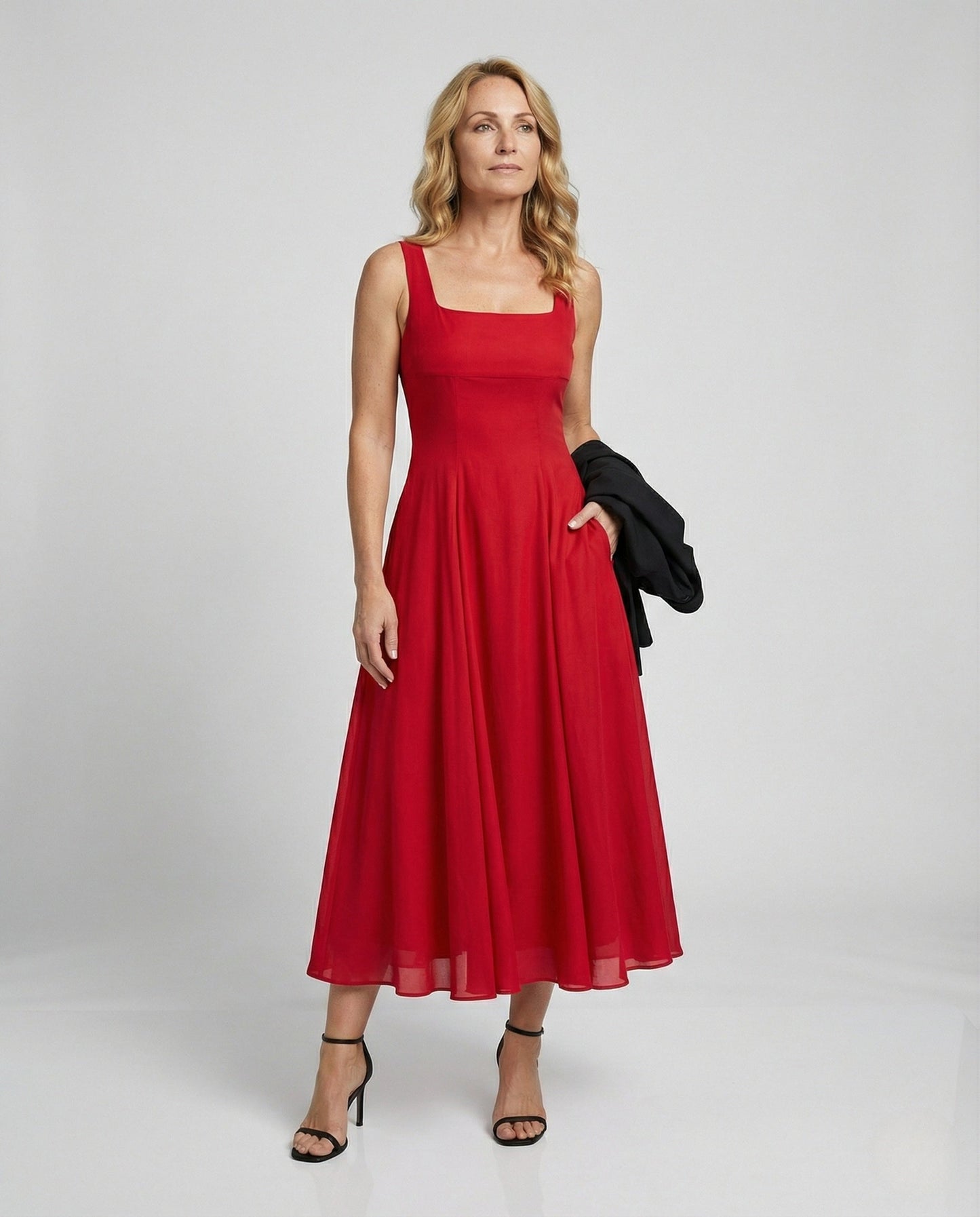 Damen Abendkleid Chiffon Bodenlang Mit Taschen - Eveloria