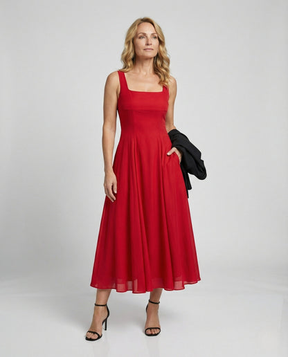 Damen Abendkleid Chiffon Bodenlang Mit Taschen - Eveloria