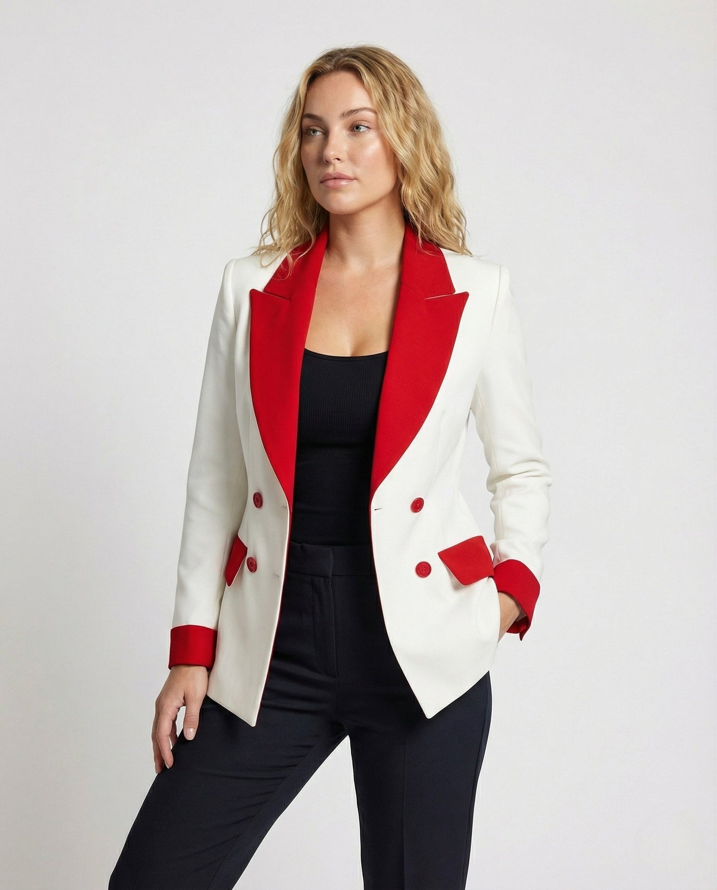 Damen Blazer Doppelreihig Satinrevers - Eveloria