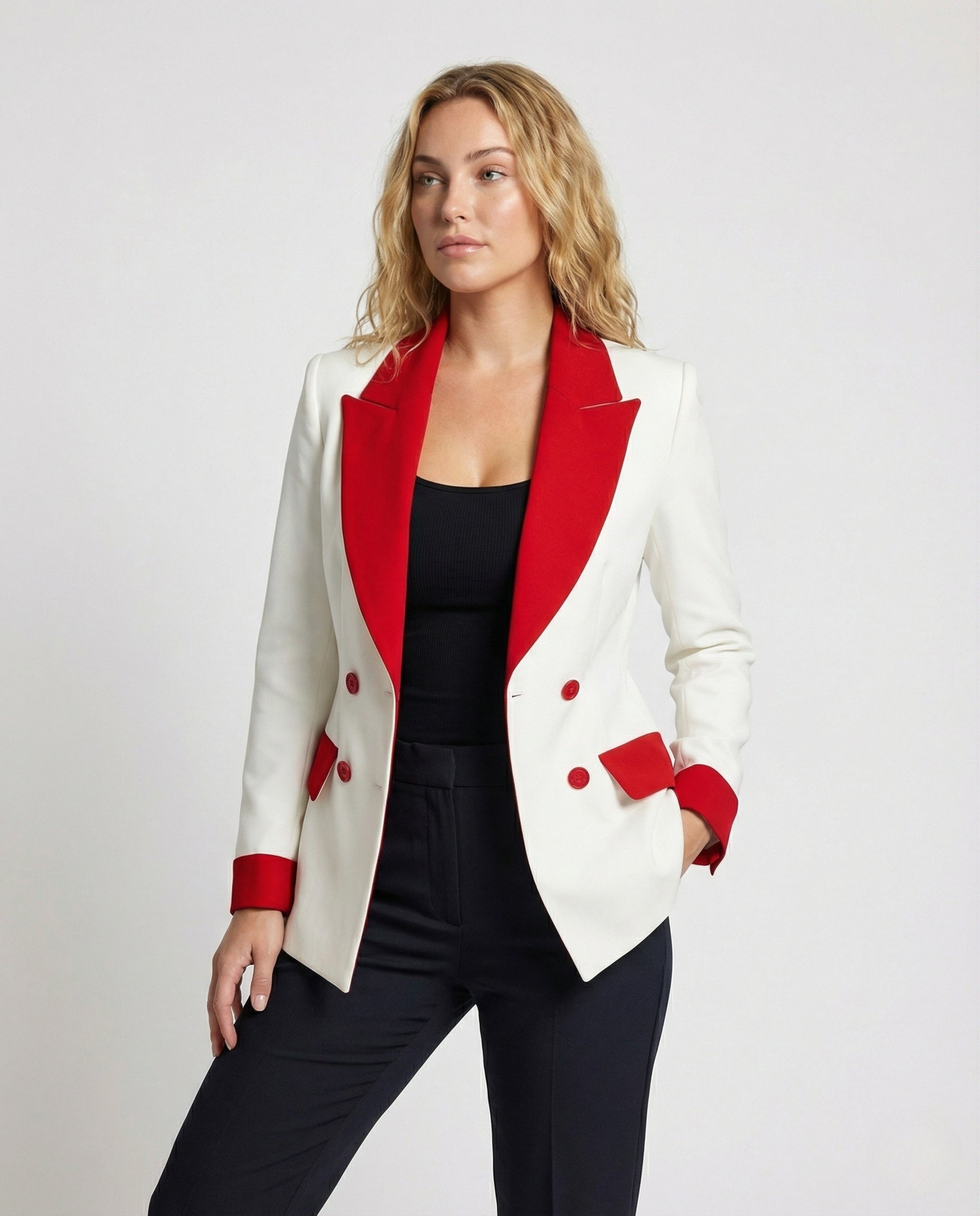 Damen Blazer Doppelreihig Satinrevers - Eveloria