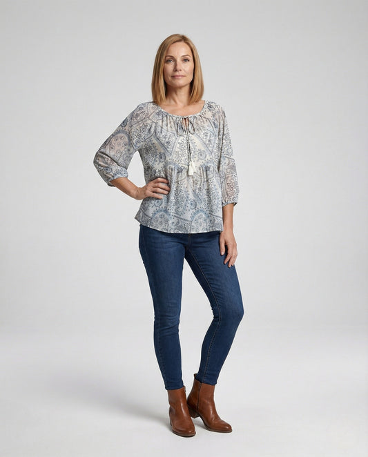 Damen Tunika Bluse Paisley Muster Quasten - Eveloria