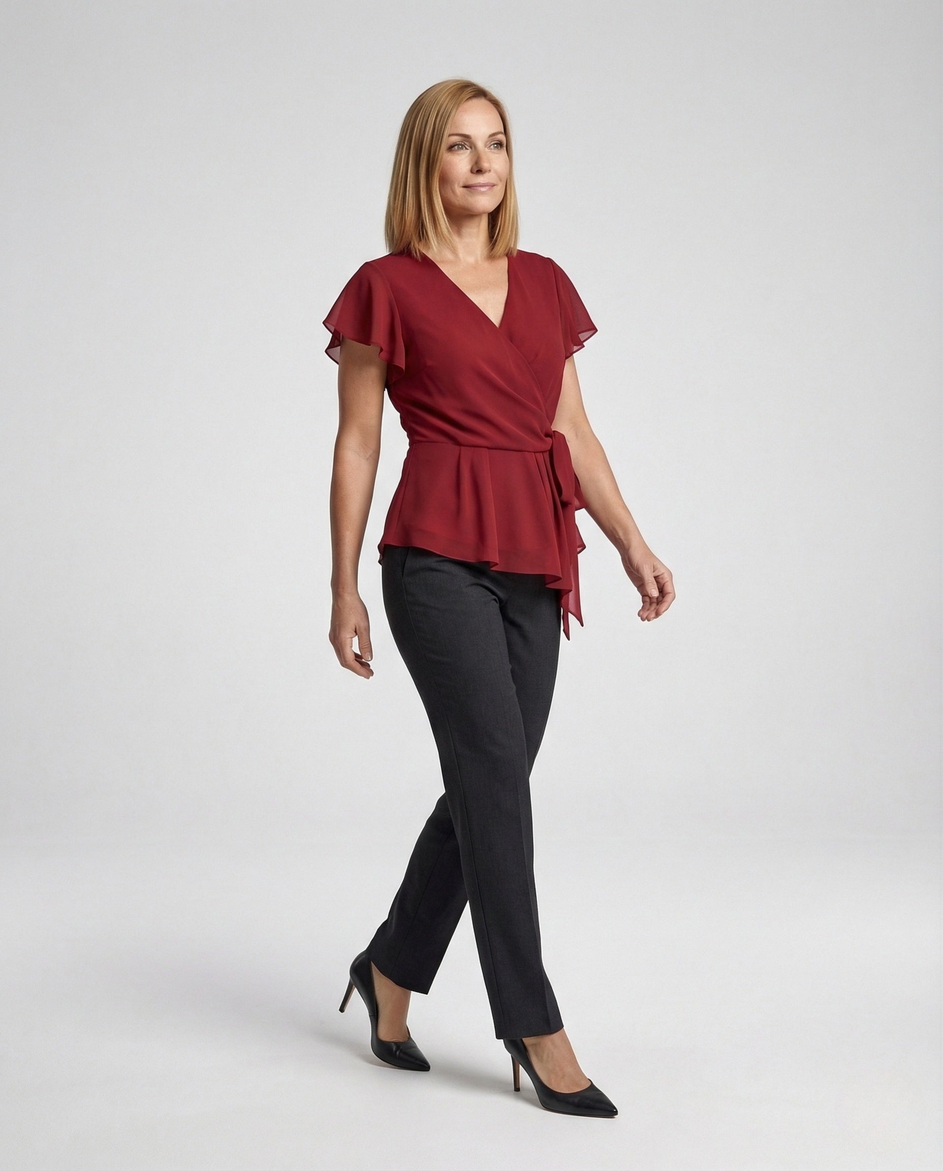 Damen Wickelbluse Chiffon Volants - Eveloria