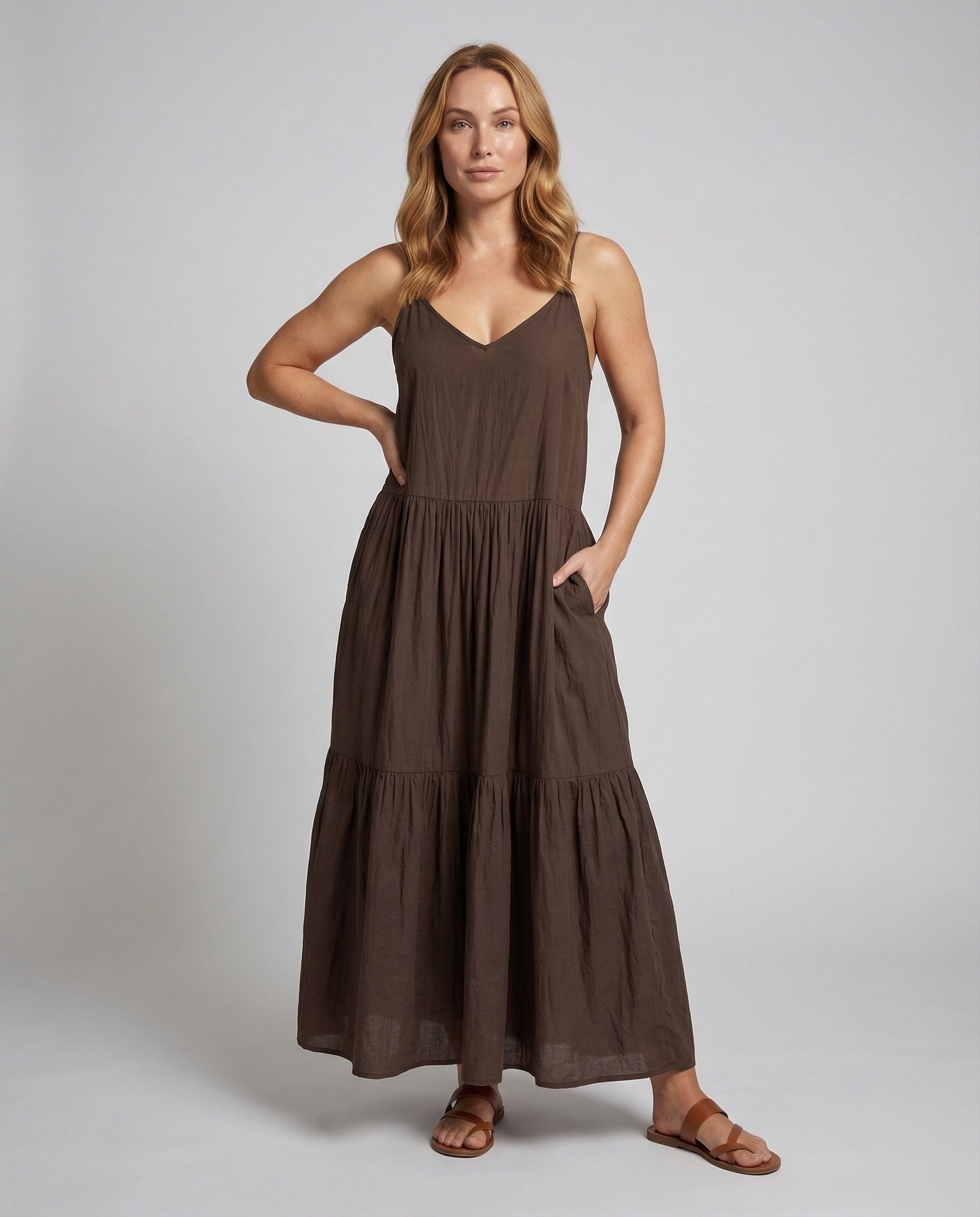 Damen Stufenkleid Spaghettiträger - Eveloria