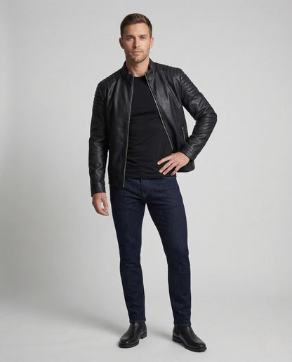 Herren Lederjacke Bikerstyle Schwarz - Eveloria