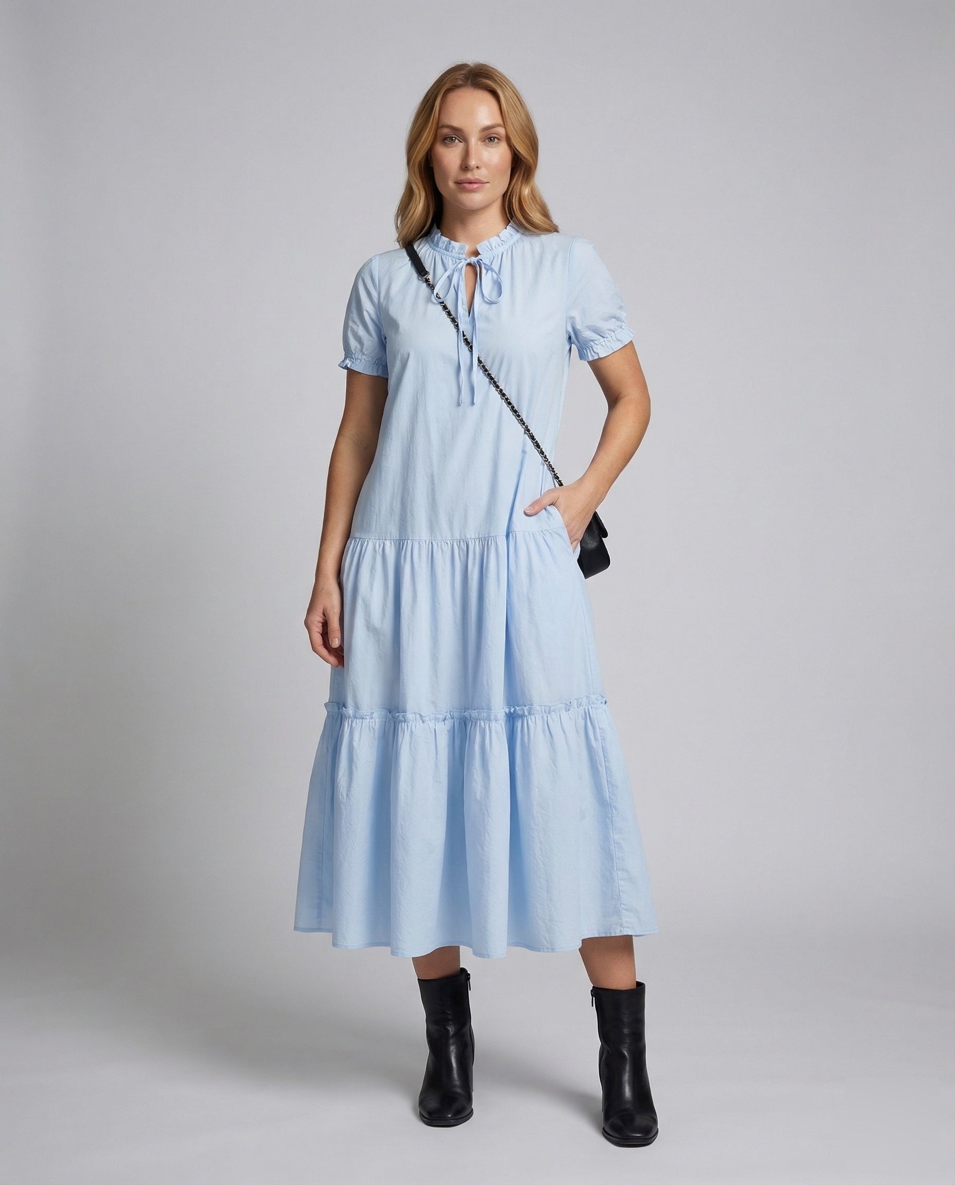 Damen Midikleid Landhausstil Stufenrock - Eveloria