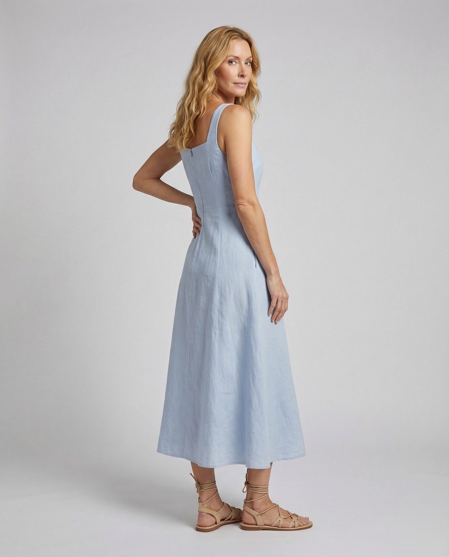Damen Maxikleid A-Linie Leinenmix - Eveloria