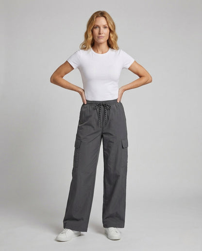 Damen High Waist Cargohose Elastischer Bund - Eveloria