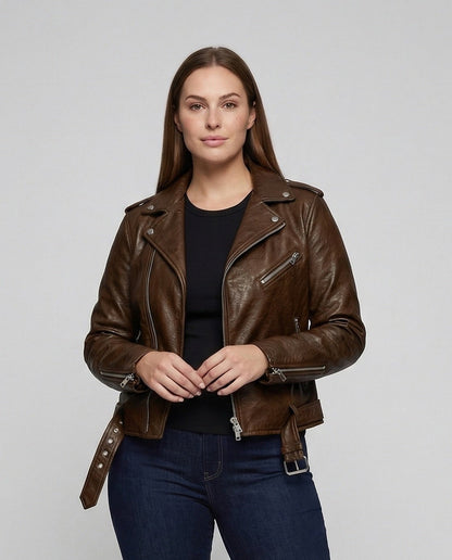 Damen Bikerjacke Kunstleder Tailliert Asymmetrisch