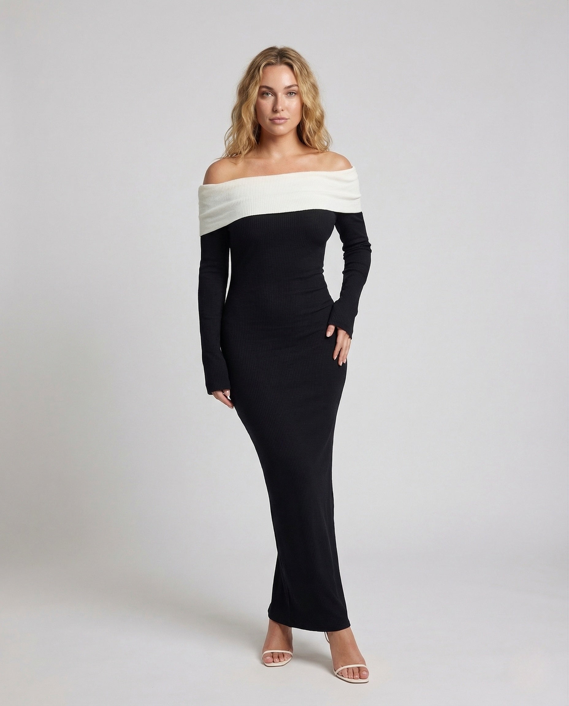 Damen Maxikleid Schulterfrei Glockenärmel - Eveloria