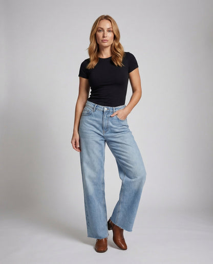Damen High Waist Baggy Jeans Herzförmiger Patch - Eveloria