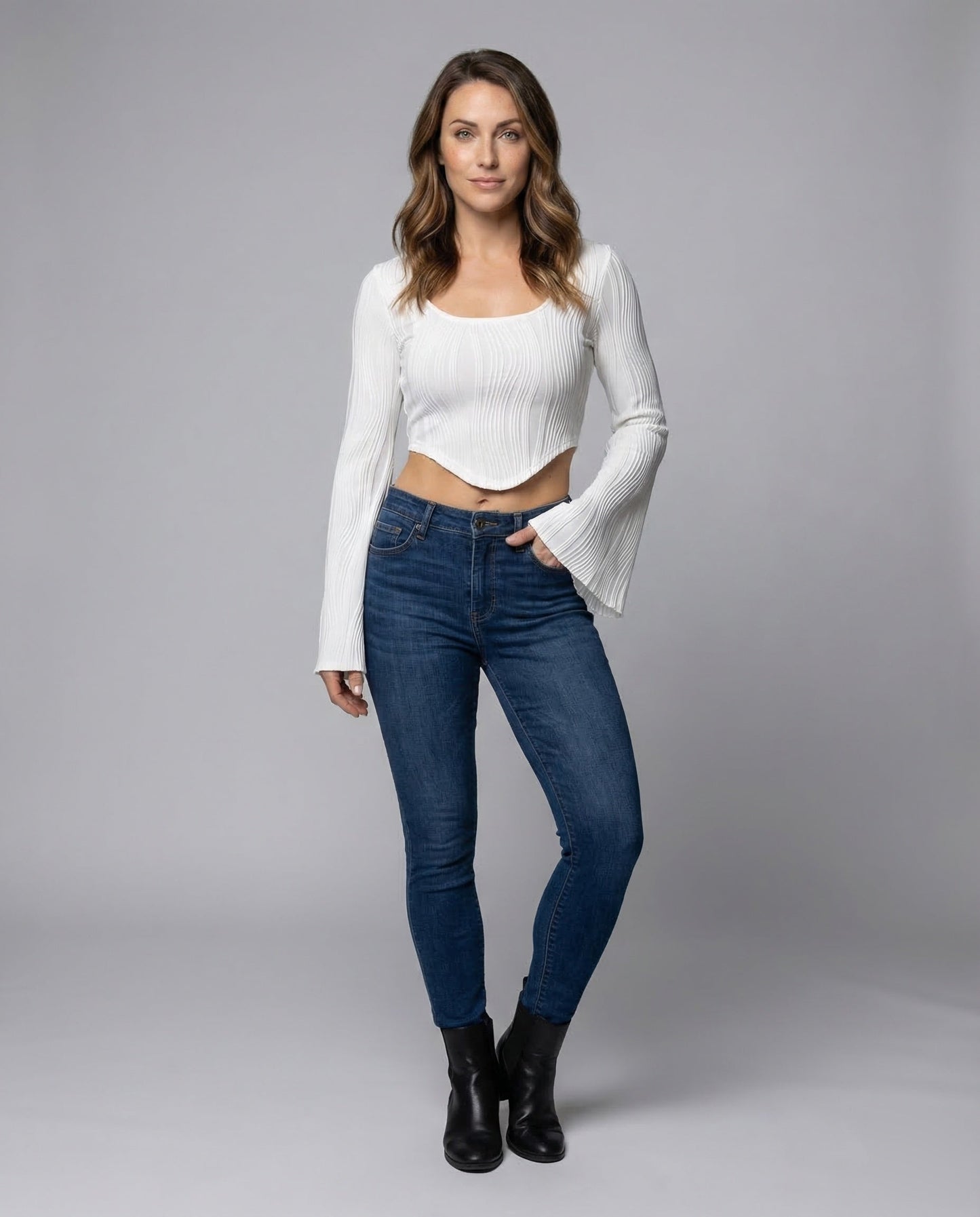 Damen Crop- Rippoptik Weiß - Eveloria