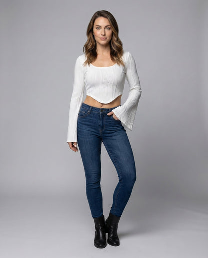 Damen Crop- Rippoptik Weiß - Eveloria