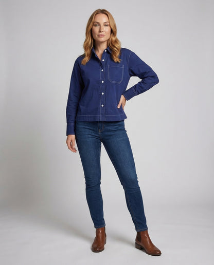Damen Hemdbluse Viskose Kontrastnaht - Eveloria